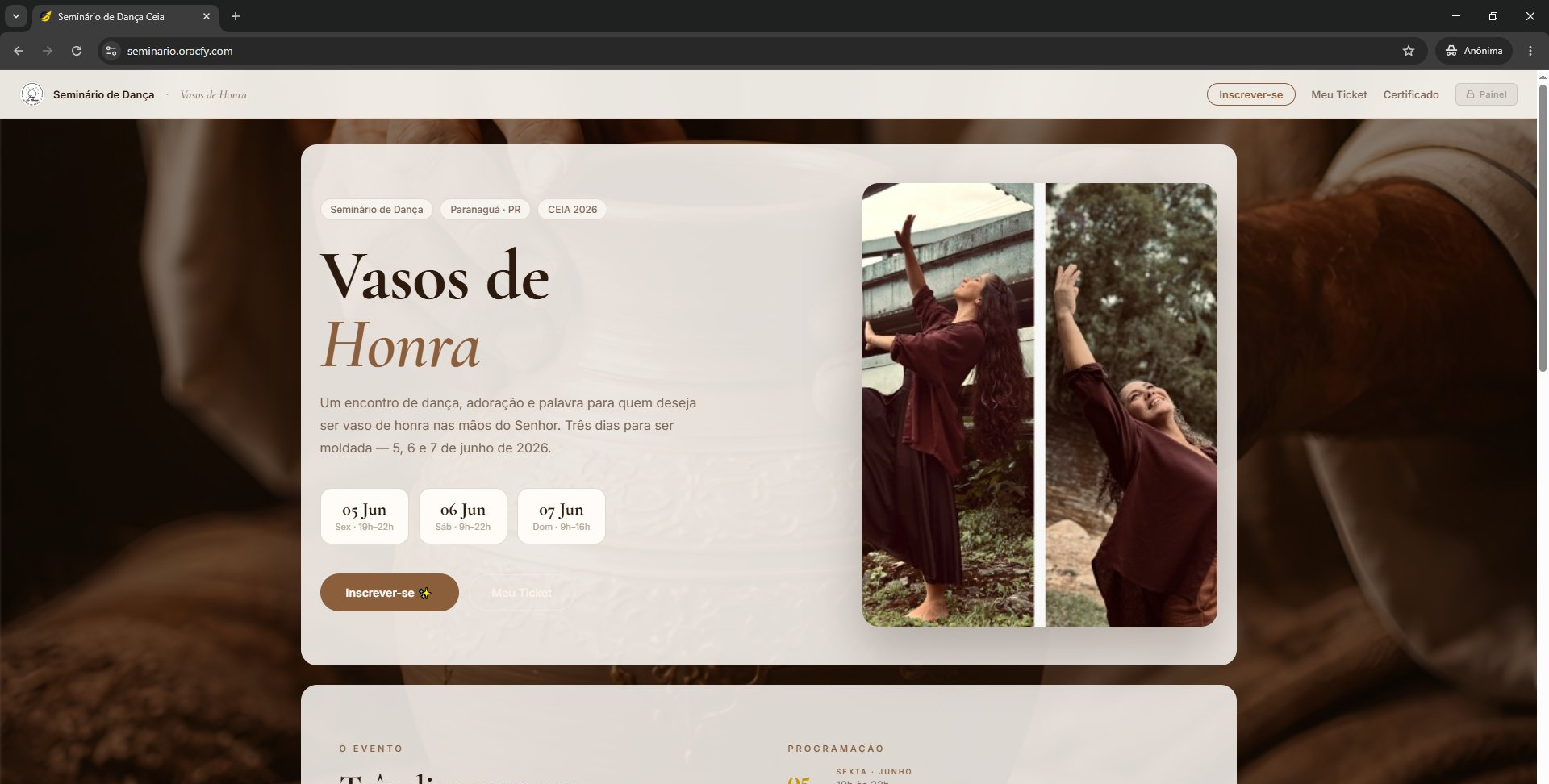 Vasos de Honra — site de inscrições